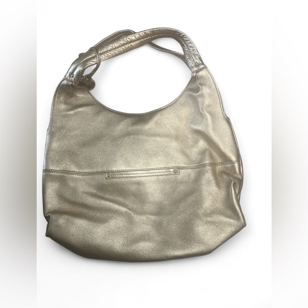 Michael By Michael Kors Fulton Gold Metallic Leather Large Hobo Shoulder Purse - Picture 2 of 6